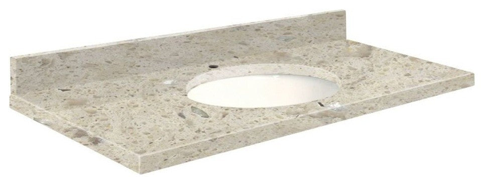 Quartz 49"x22" Vanity Top, Single Faucet Hole, Carmel, White Bowl