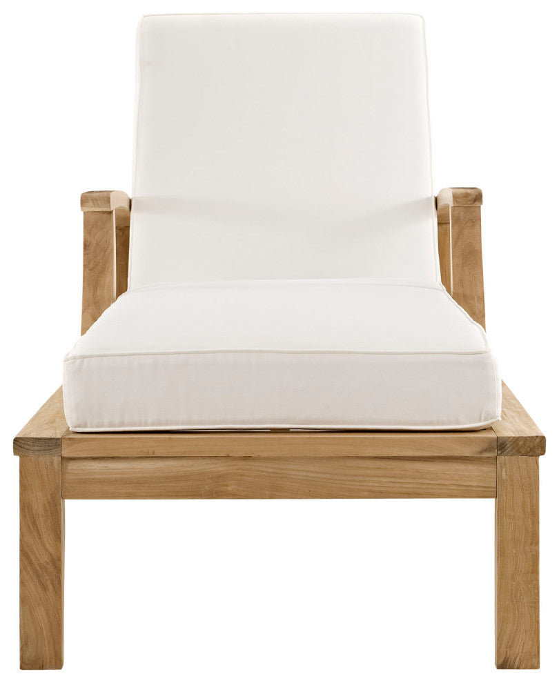 Modway Marina Outdoor Patio Teak Single Chaise, Natural White