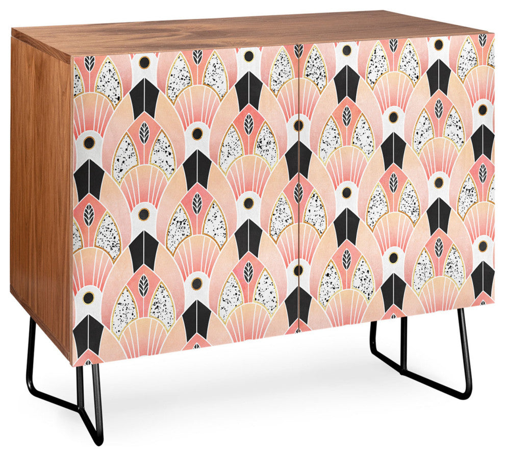 Deny Designs Blush Deco Credenza, Walnut, Black Steel legs