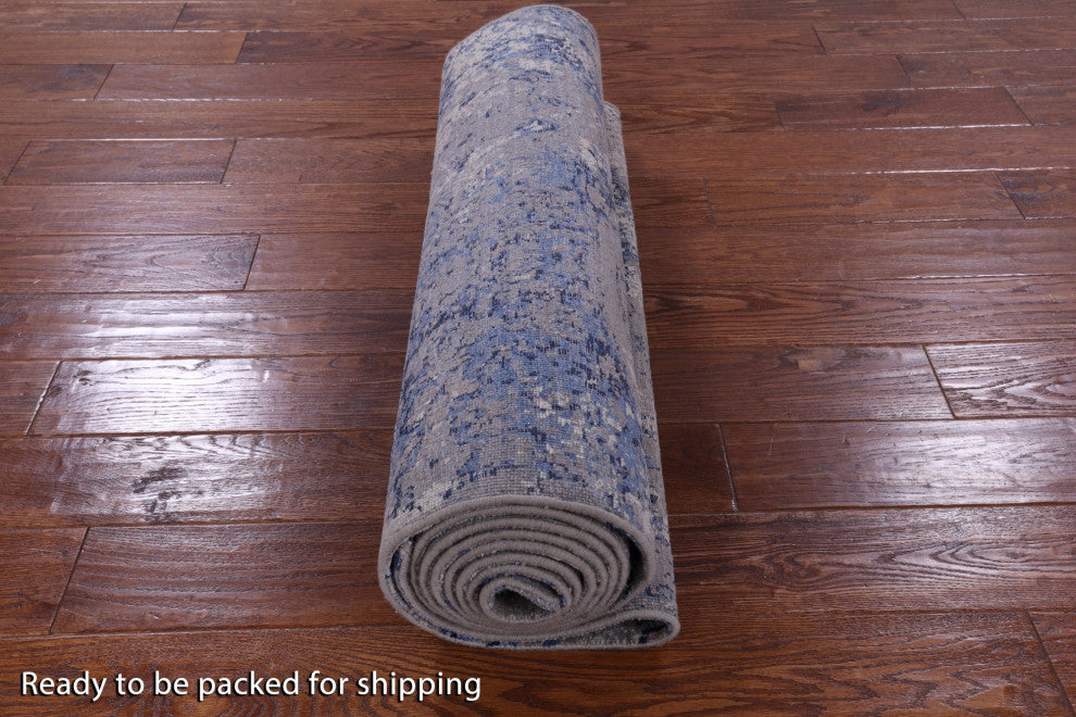 Runner Wool and Silk Modern Handmade Rug 3' 0" X 12' 4" Q9069