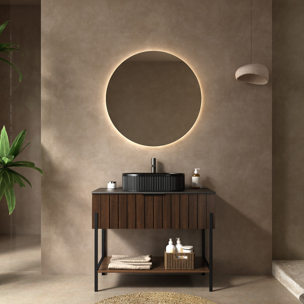 Freestanding Striped Design Bathroom Storage Cabinet