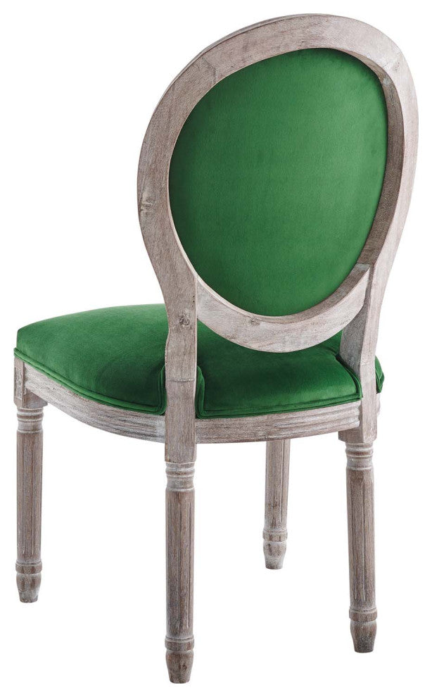 French Vintage Side Dining Chair, Velvet, Wood, Brown Natural Green, Modern
