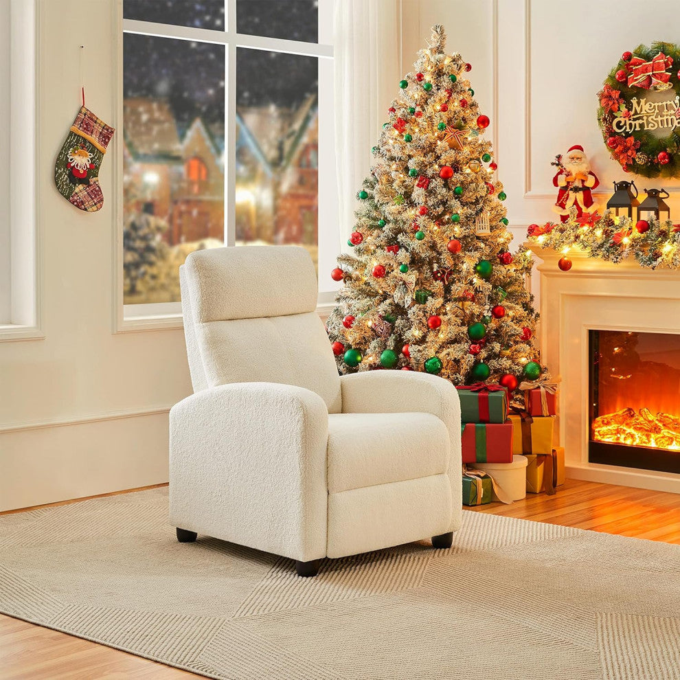 Ivory Upholstered Recliner with Pocket Springs and Cozy Boucle Fabric