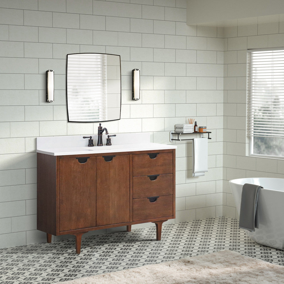 49" Single Sink Vanity, Dark Cherry With Engineered Stone Top