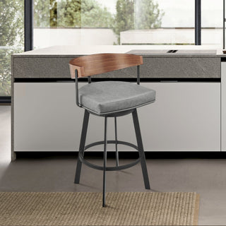 26 Swivel Counter Stool in Black Iron with Walnut Finish