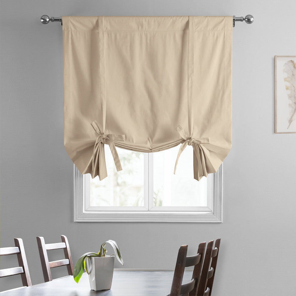 Solid Cotton Tie-Up Window Shade Panel, English Cream, 46x63