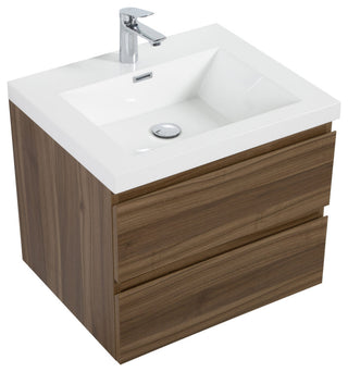 Aurora Wall Mount Vanity, White Acrylic Top, Smokey Walnut, 30"