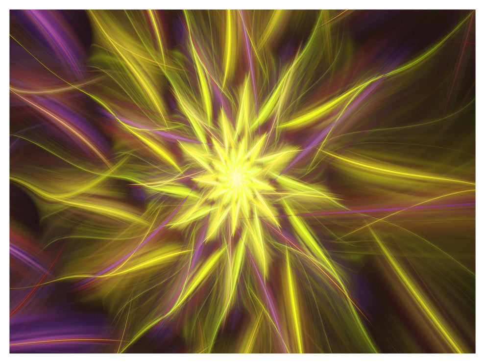 Shining Golden Exotic Fractal Flower, Floral Canvas Art Print, 40"x30"