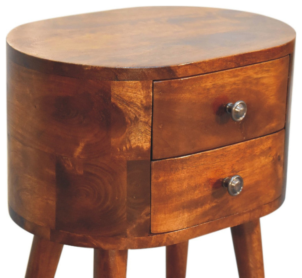 Mini Chestnut Rounded Nightstand Table