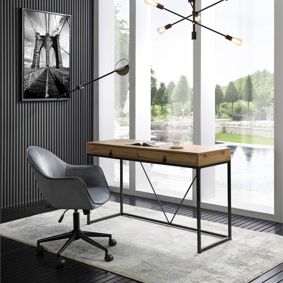 Loft Lyfe Marielle Desk, 2 Storage Drawers, Natural/Black