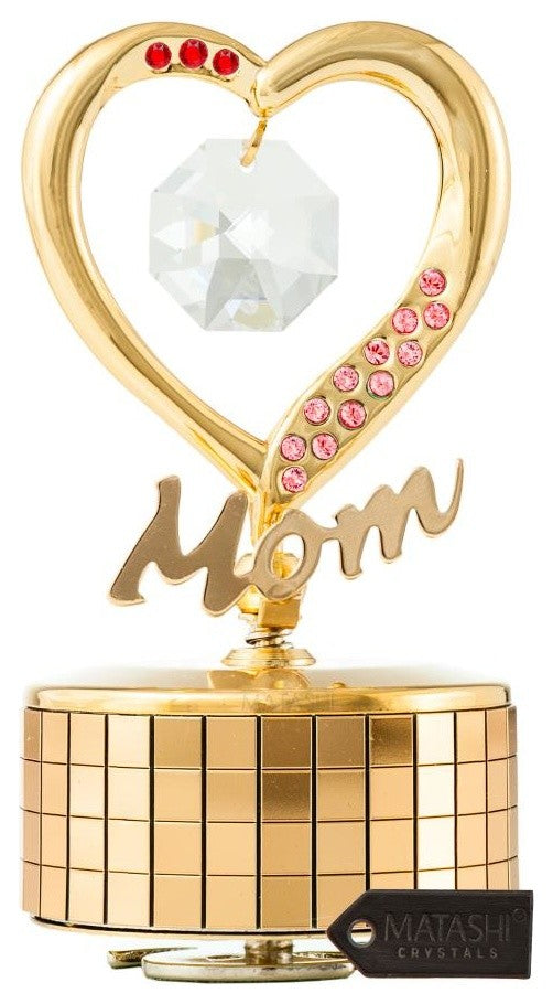 24K Gold Plated Mom Heart Wind-Up Music Box Table Top Ornament