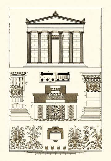 Portico, Coffer and Palmette-Ornament - Gallery Wrapped Canvas Art 12" x 18"