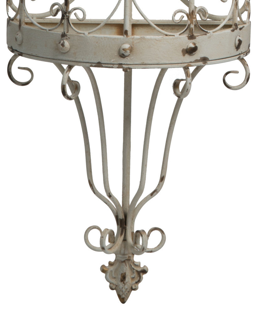 Benzara BM285548 Wall Mount Candle Holder, Ornately Scrolled White Metal Finish