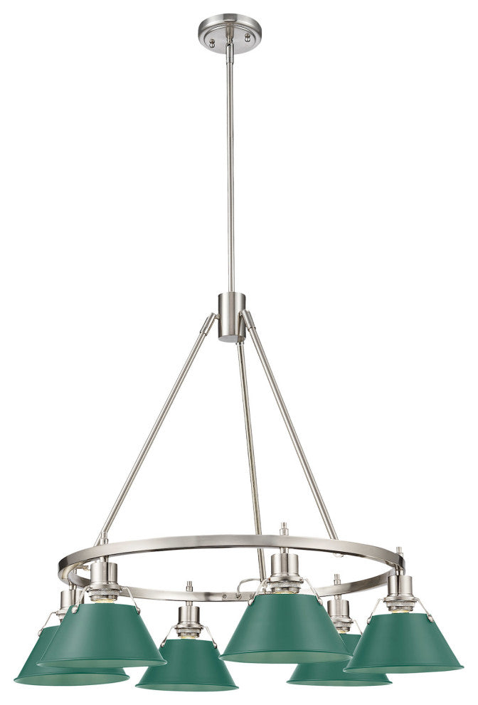Golden Lighting 3306-6 PW Orwell 6 Light 29"W Chandelier - Pewter / Pine Green