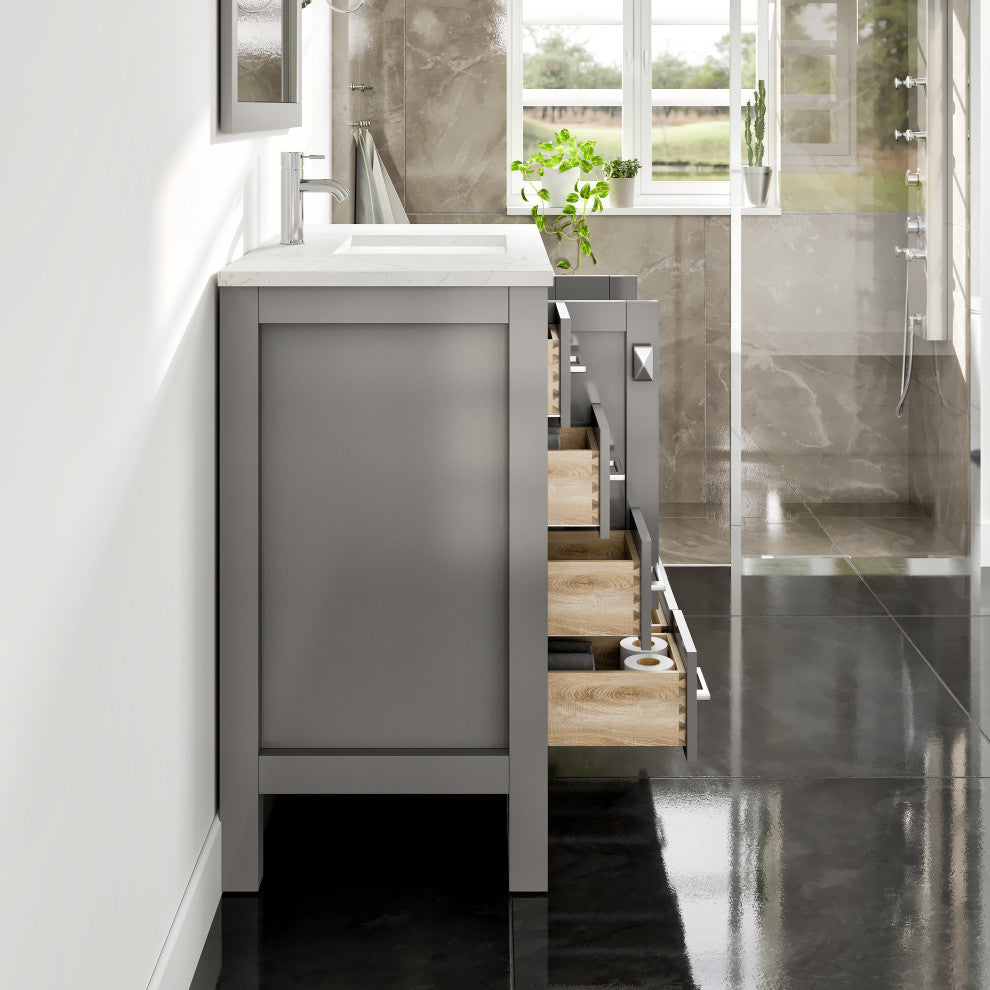 Eviva Hampton 36" Gray Vanity With White Quartz Top