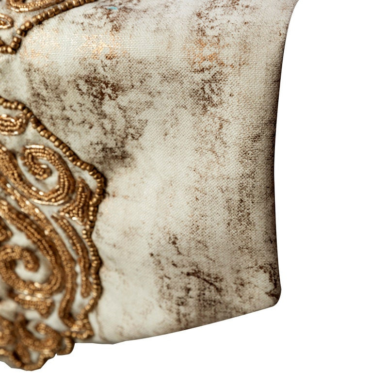Table Runner Gold Silk 16"x108", Zardozi Damask, Foil Tassels, Aurelian Royalty