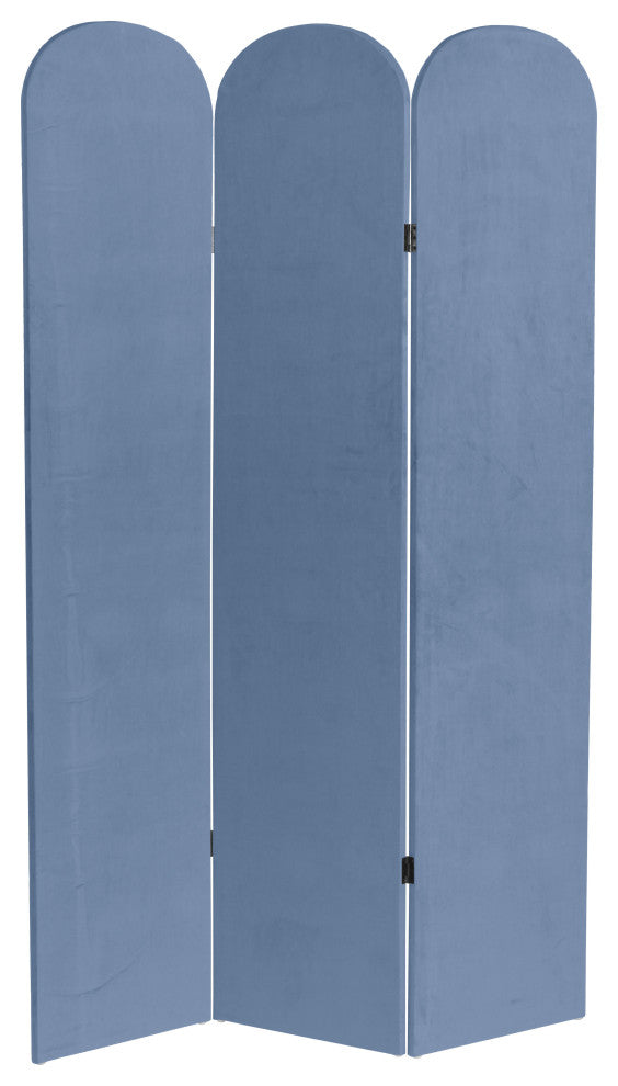6 ft. Classic Arch Velvet Room Divider Blue 3 Panel