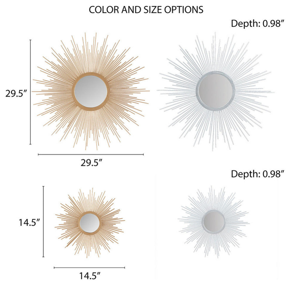 Madison Park Fiore Sunburst Wall Decor Mirror 29.5"D, Silver, Large
