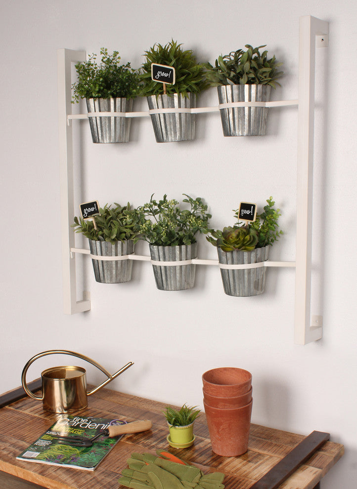 Kate and Laurel Groves Indoor Herb Garden Hanging Wall Planter, White, 6-Pot