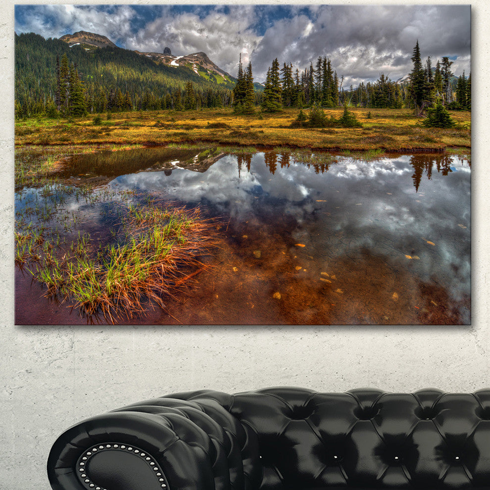 Clear Lake Mirroring Cloudy Skies, Landscape Canvas Art Print, 60"x28"