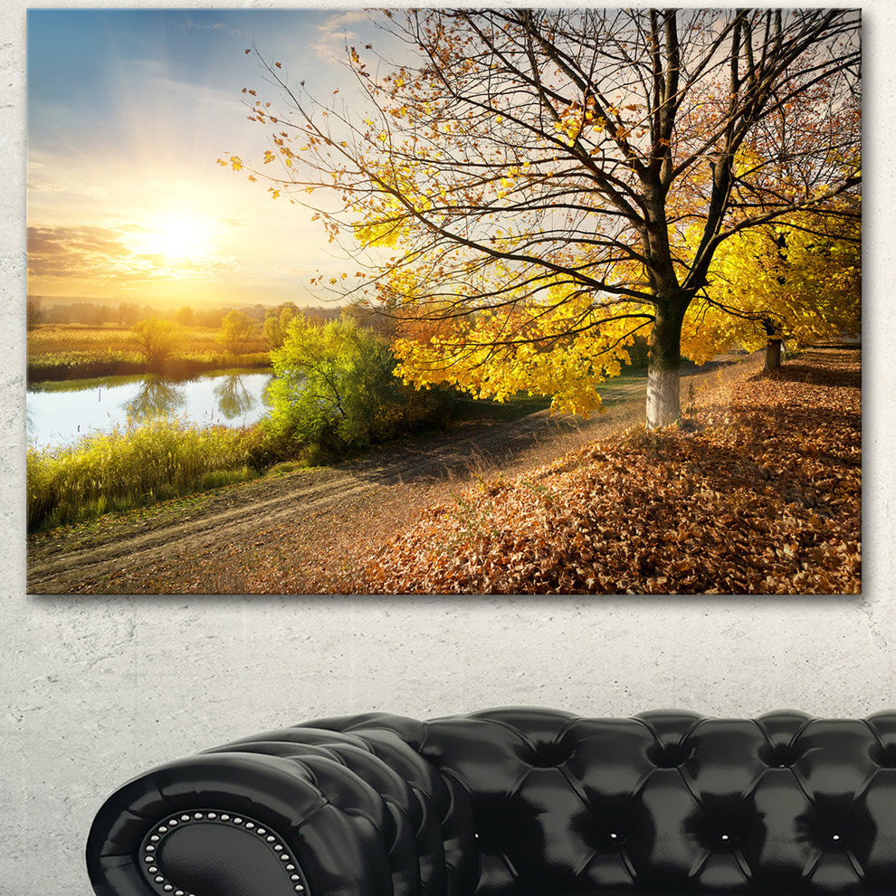 Beautiful Road by the River, Large Landscape Canvas Art, 60"x28"