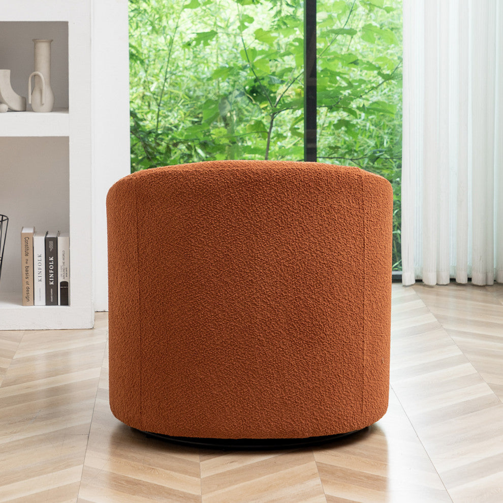 32" Wide Boucle Upholstered Swivel Barrel Chair, Caramel