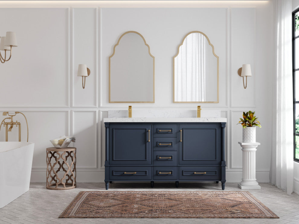 Aberdeen 60 Double Bathroom Vanity in Hale Navy Blue  2" Empira Quartz