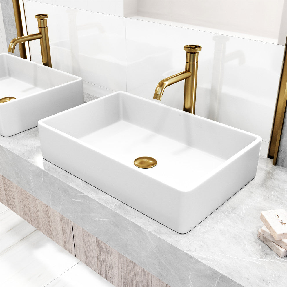 VIGO Cass 12" H Single Handle Single Hole Bathroom Vessel Faucet, Matte Brushed Gold