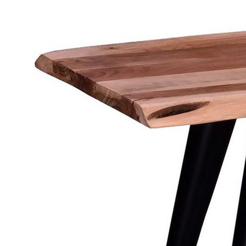 Benzara BM286508 Dining Bench, Live Edge Acacia Wood, Light Oak Brown, Black
