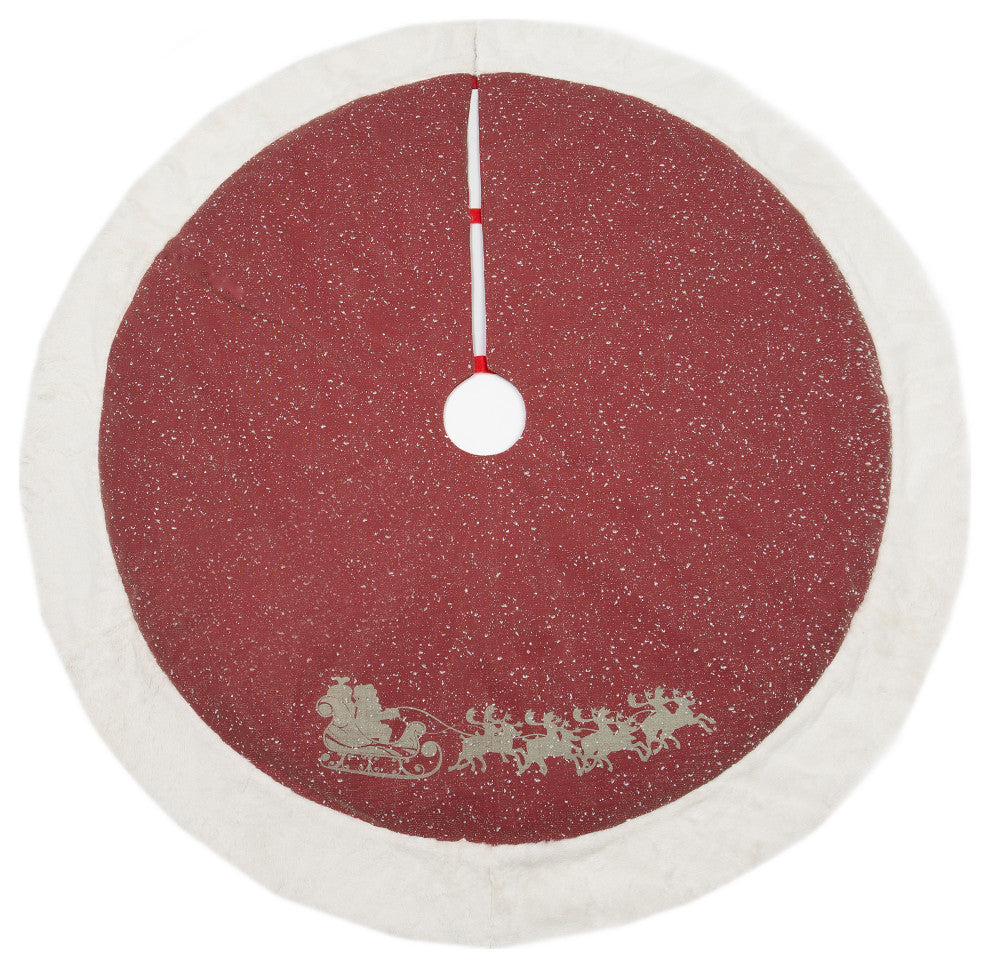 Snow Scene Christmas Treeskirt With Faux Fur Trim, 48"