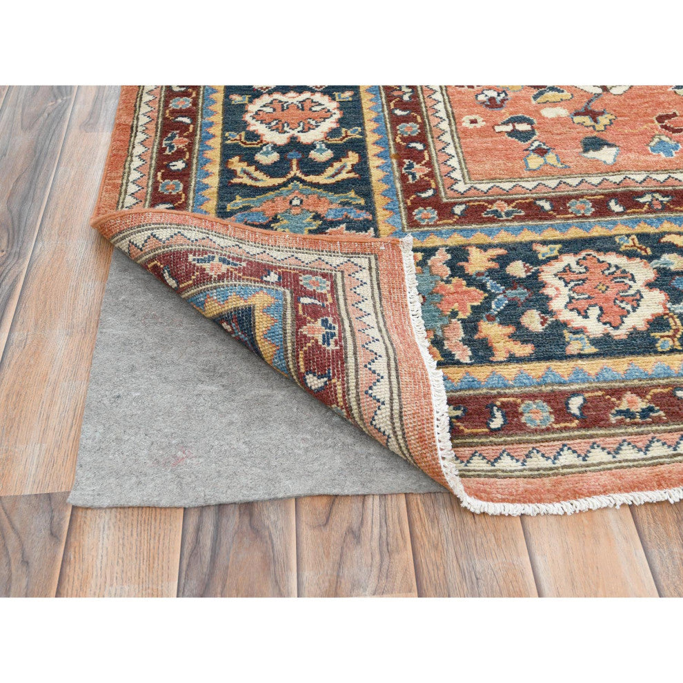Light Blue Soft Wool Hand Knotted Serapi Heriz Design Rug, 9'0"x11'10"