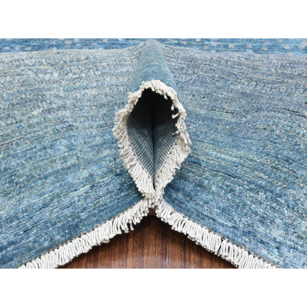 Light Blue Afghan Kashkuli Gabbeh Design Pure Wool Hand Knotted Rug, 9'0"x11'9"