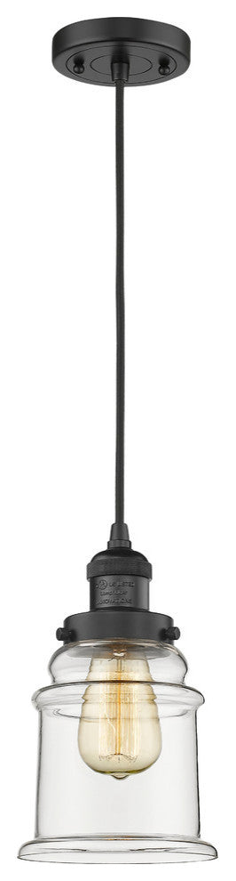 1-Light Canton 6.5" Mini Pendant, Matte Black, Glass: Clear