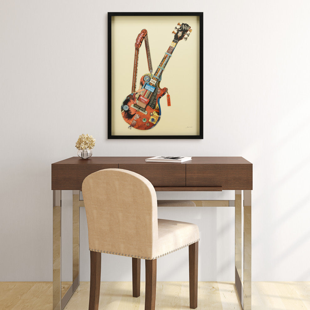 Electric Guitar Hand Made Dimensional Collage Framed Wall Art Under Glass