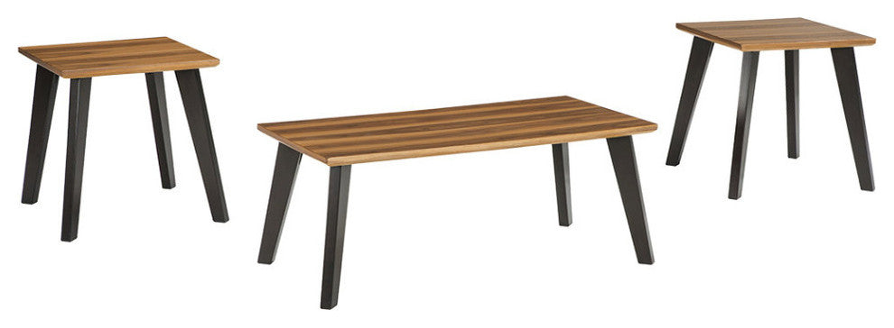 Dual Tone Solid Wood Table Set with Canted Legs, Set of Three, Brown