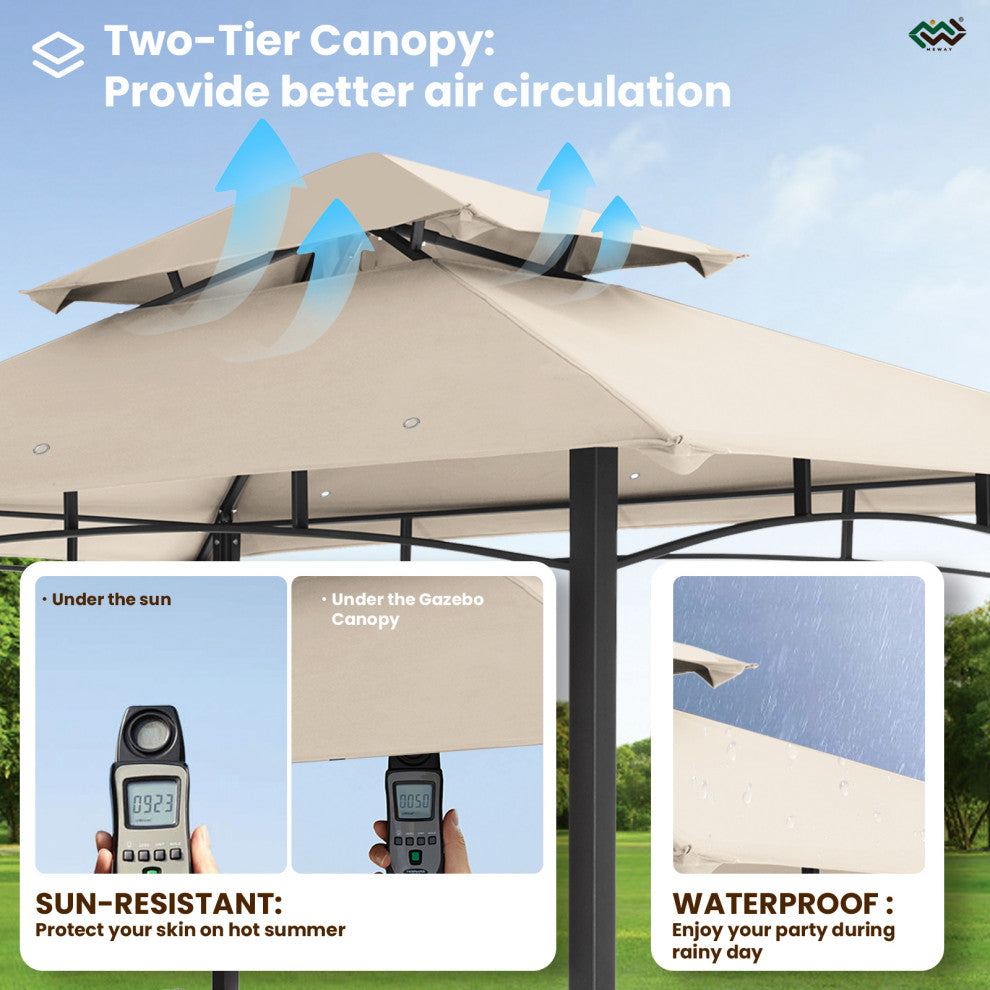 MEWAY 8x5 Grill Gazebo 2-Tiered Outdoor BBQ Canopy Tent, Beige, 8x5