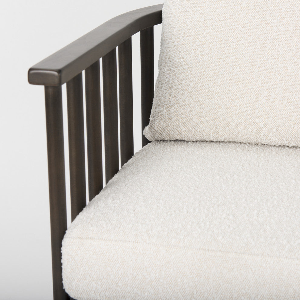 Kopari Cream Boucle Fabric w/ Dark Brown Solid Wood Frame Accent Chair