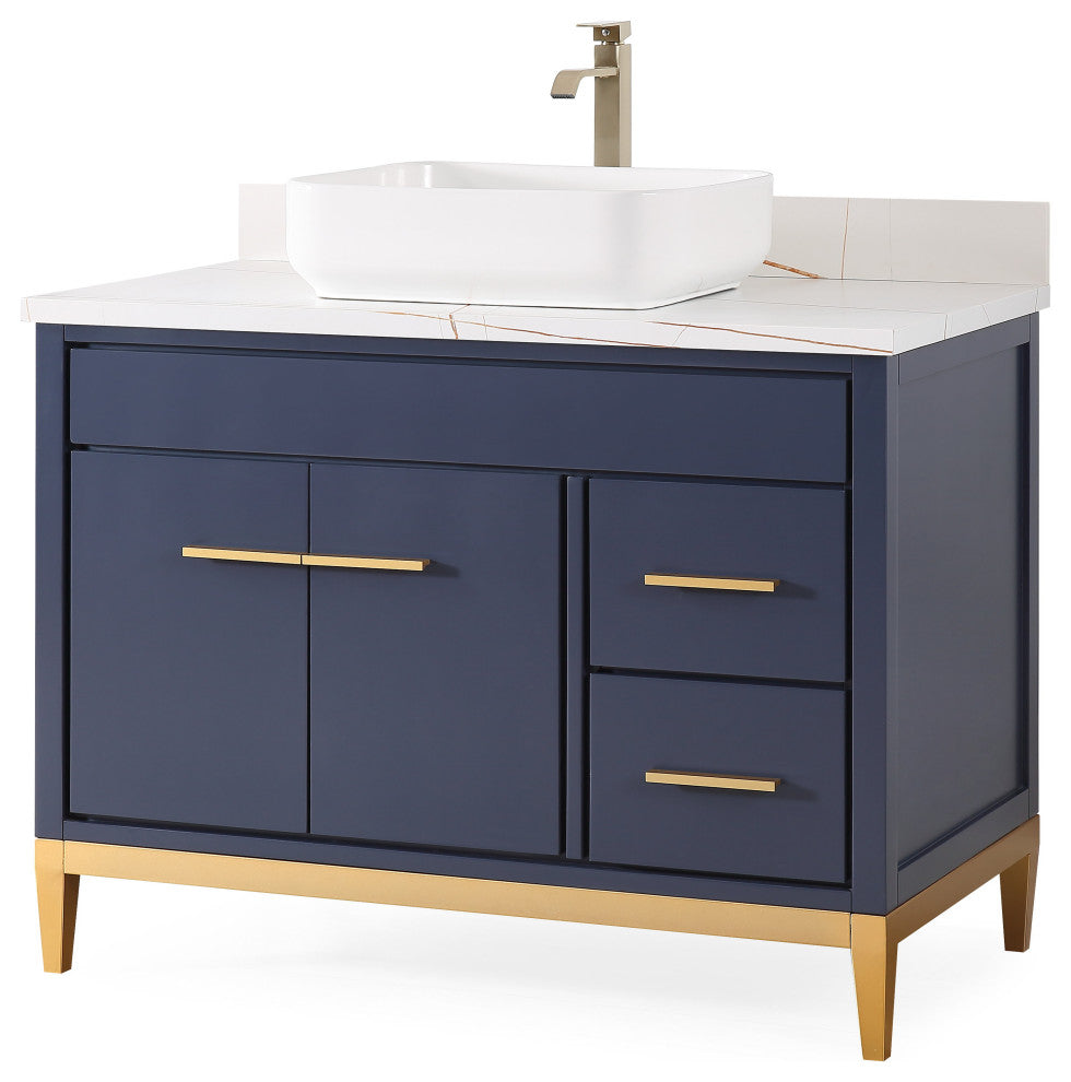 42" Tennant Brand Modern Style Navy Blue Beatrice Vessel Sink Bathroom Vanity