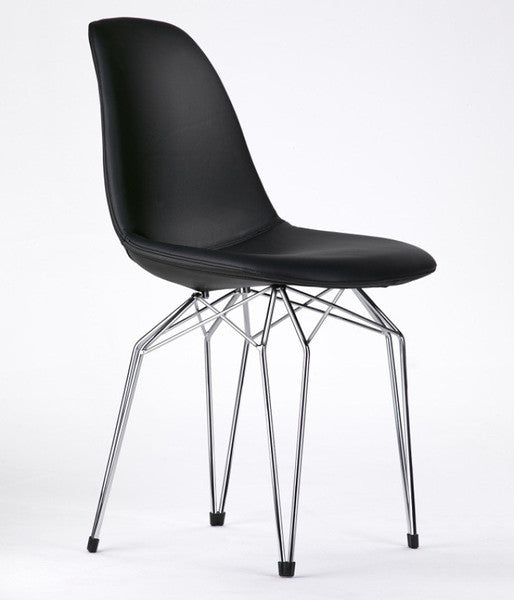 Diamond Pop Chair, Black Leather, White Powder Coated