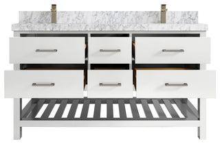 Parker 60 Double Sink Bathroom Vanity in White 2" Carrara Marble