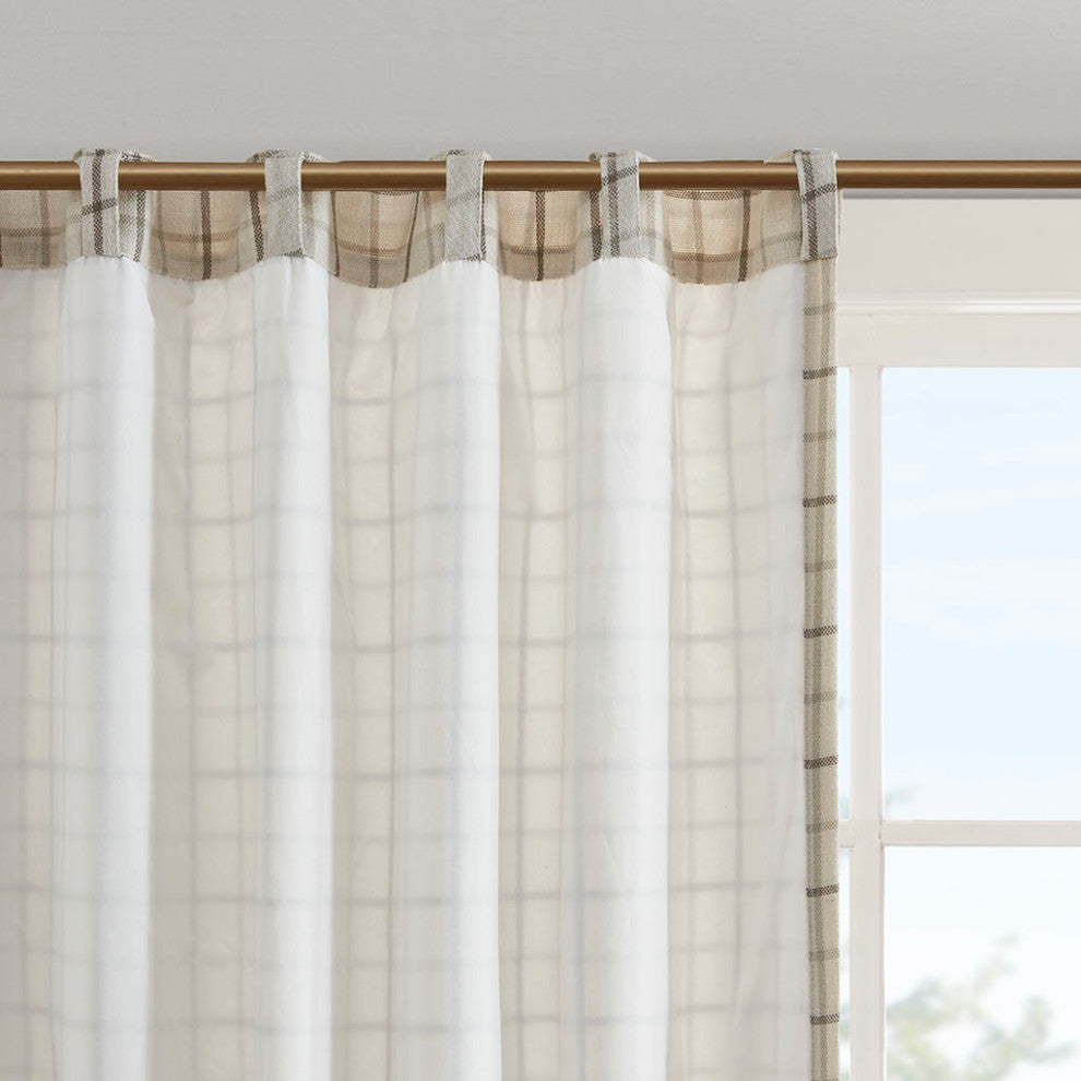 Madison Park Anaheim Plaid Window Panel with Fleece Lining, Beige, Ivory, 50x84", Rod Pocket Window Panel