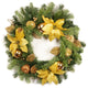 24" Gold Poinsettia, Apple and Berry Christmas Wreath, Unlit