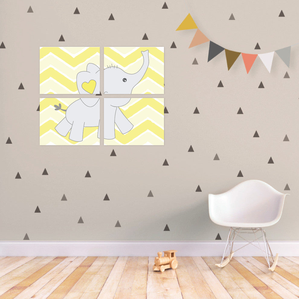 Baby Elephant Chevron Background Paper Print, 4 Piece Set, 11"x14"