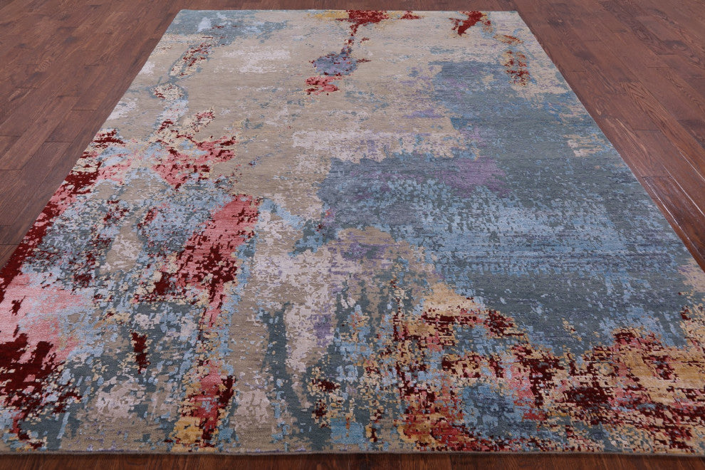 7' 11" X 10' 0" Handmade Abstract Wool and Silk Rug Q5974