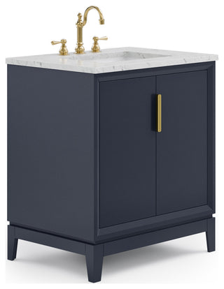 Elizabeth 30" Single Sink Carrara White Marble Vanity, Monarch Blue