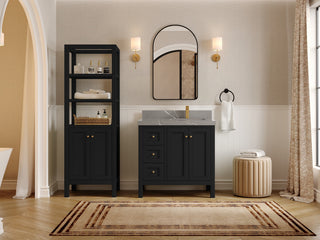 Nashville 36" Right Offset Bath Vanity, Black 2" Piatra Gray
