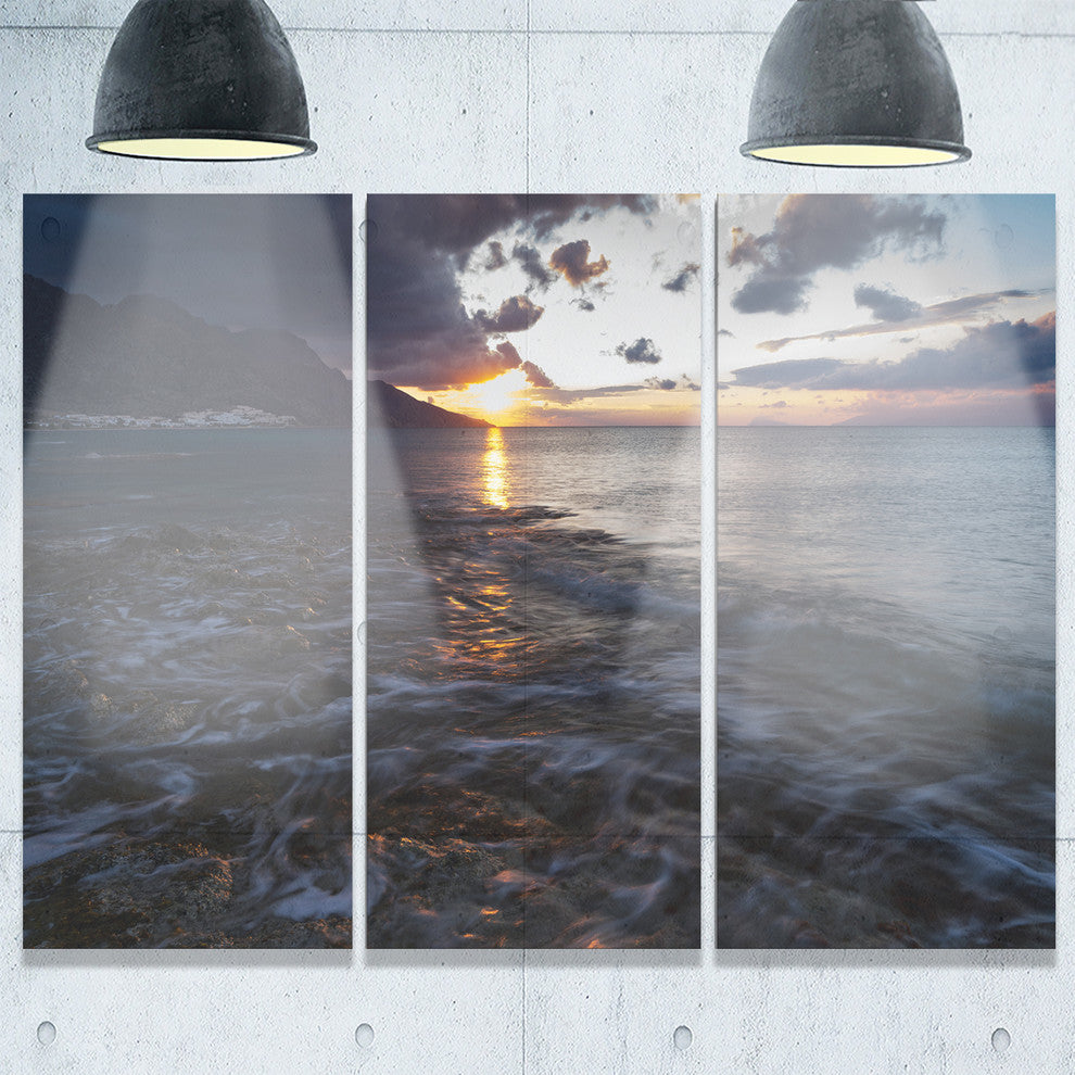 "Gloomy Sea Coast at Sunrise" Metal Wall Art, 3 Panels, 36"x28"
