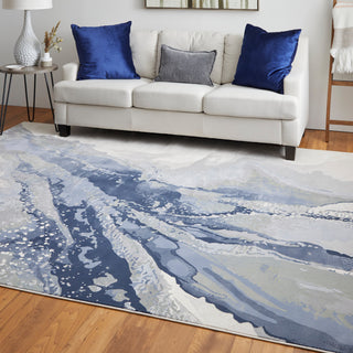 Takara Modern Abstract, Blue/Gray/Ivory, 9'x12' Area Rug