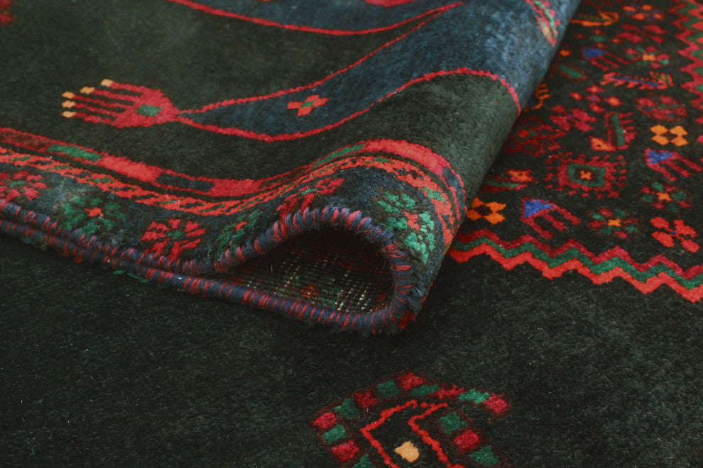 Fine Vintage Distressed Anglesey Black/Navy Runner, 3'7x9'1