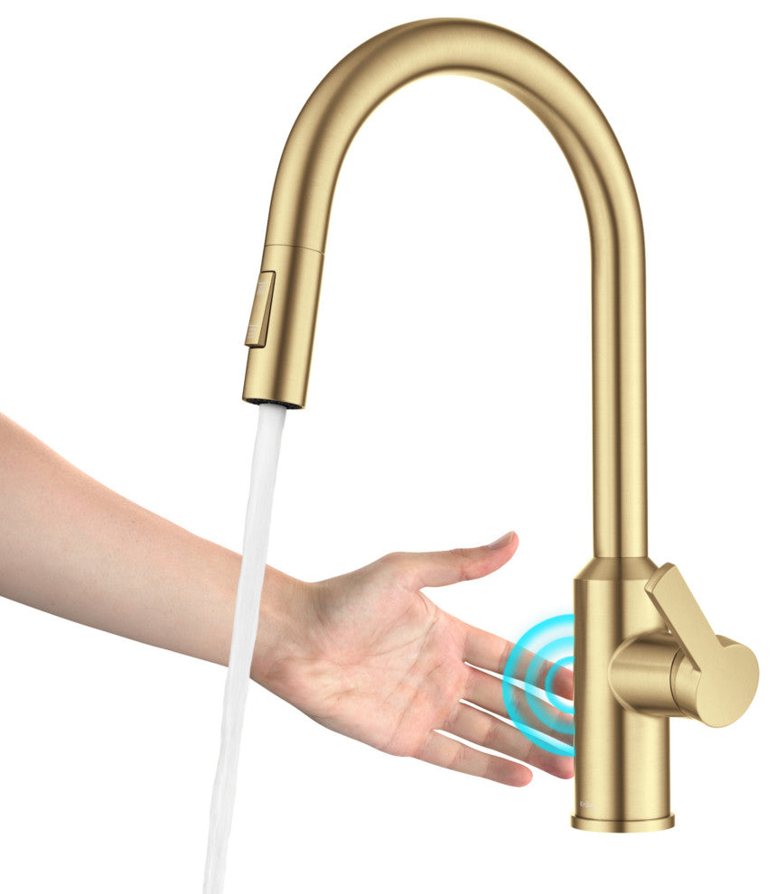 Oletto Touchless Sensor Pulldown Single Handle Kitchen Faucet, Brushed Brass